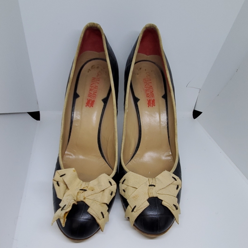 guillaume hinfray black heels with tan bow 40